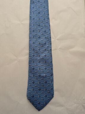 Vintage Hermès 100% Silk Men's Blue Tie With Sea Items
